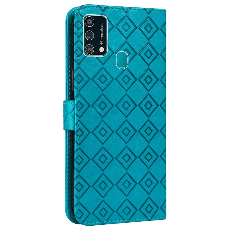 For Samsung Galaxy F41 / M31 Embossed Big Small Concentric Squares Pattern Horizontal Flip Leather Case with Card Slot & Holder & Wallet