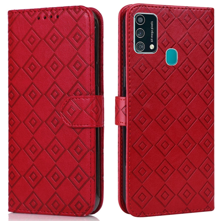 For Samsung Galaxy F41 / M31 Embossed Big Small Concentric Squares Pattern Horizontal Flip Leather Case with Card Slot & Holder & Wallet