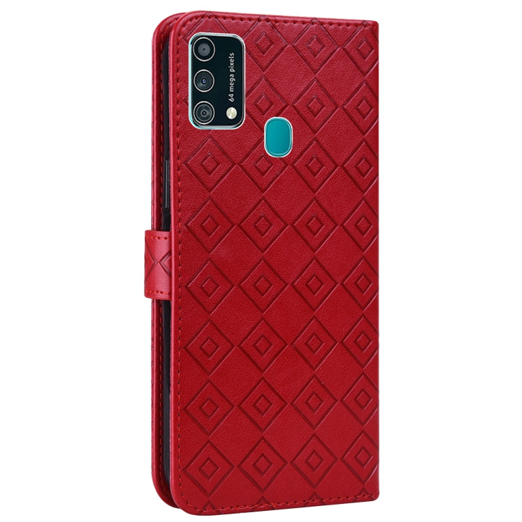 For Samsung Galaxy F41 / M31 Embossed Big Small Concentric Squares Pattern Horizontal Flip Leather Case with Card Slot & Holder & Wallet
