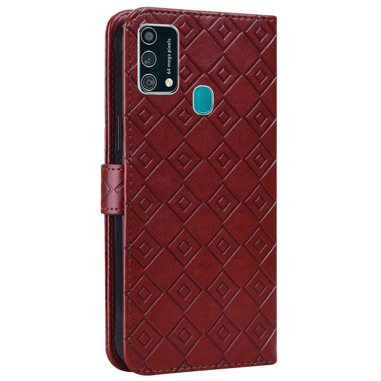 For Samsung Galaxy F41 / M31 Embossed Big Small Concentric Squares Pattern Horizontal Flip Leather Case with Card Slot & Holder & Wallet