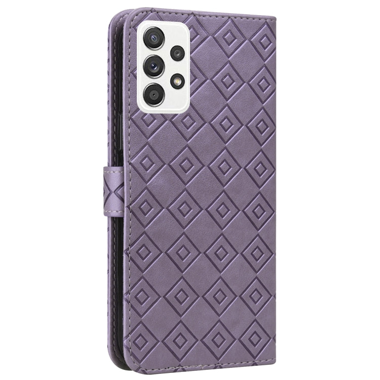 For Samsung Galaxy A52 5G Embossed Big Small Concentric Squares Pattern Horizontal Flip Leather Case with Card Slot & Holder & Wallet