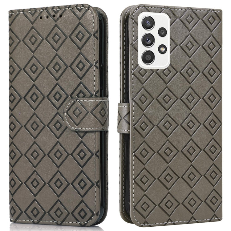 For Samsung Galaxy A52 5G Embossed Big Small Concentric Squares Pattern Horizontal Flip Leather Case with Card Slot & Holder & Wallet
