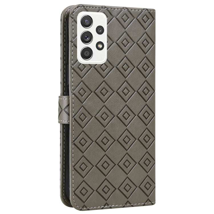 For Samsung Galaxy A52 5G Embossed Big Small Concentric Squares Pattern Horizontal Flip Leather Case with Card Slot & Holder & Wallet