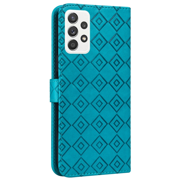 For Samsung Galaxy A52 5G Embossed Big Small Concentric Squares Pattern Horizontal Flip Leather Case with Card Slot & Holder & Wallet