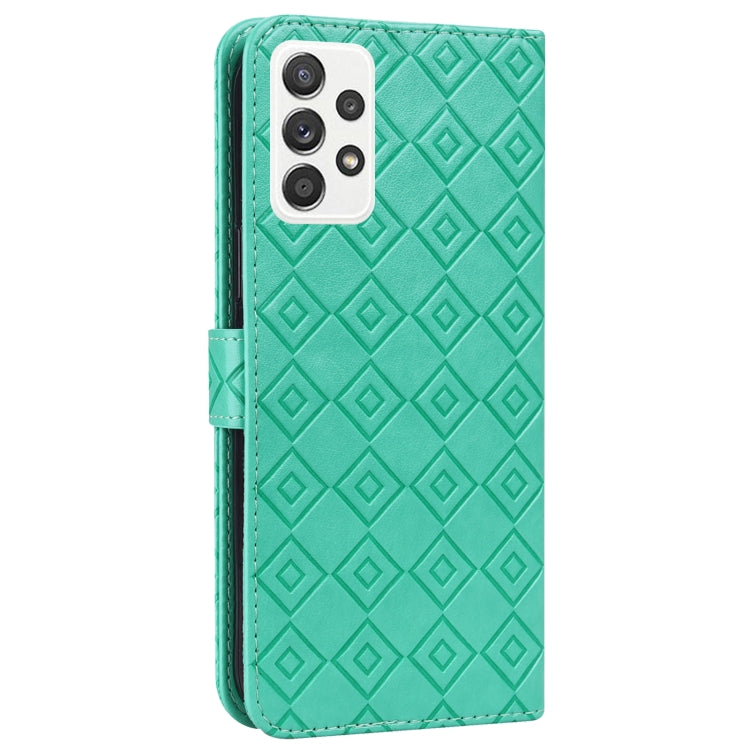 For Samsung Galaxy A52 5G Embossed Big Small Concentric Squares Pattern Horizontal Flip Leather Case with Card Slot & Holder & Wallet