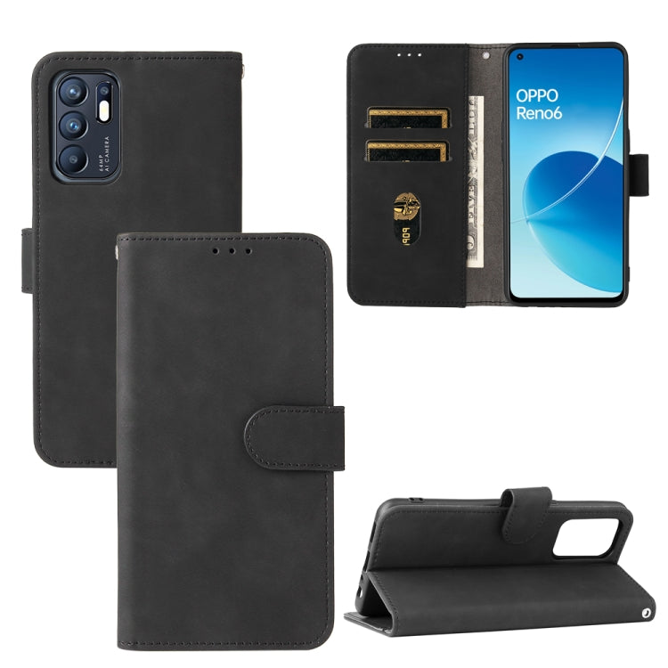 For OPPO Reno6 4G Solid Color Skin Feel Magnetic Buckle Horizontal Flip PU Leather Case with Holder & Card Slots & Wallet