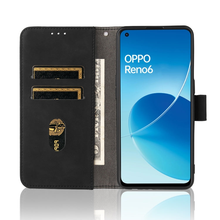 For OPPO Reno6 4G Solid Color Skin Feel Magnetic Buckle Horizontal Flip PU Leather Case with Holder & Card Slots & Wallet