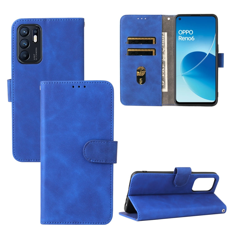 For OPPO Reno6 4G Solid Color Skin Feel Magnetic Buckle Horizontal Flip PU Leather Case with Holder & Card Slots & Wallet