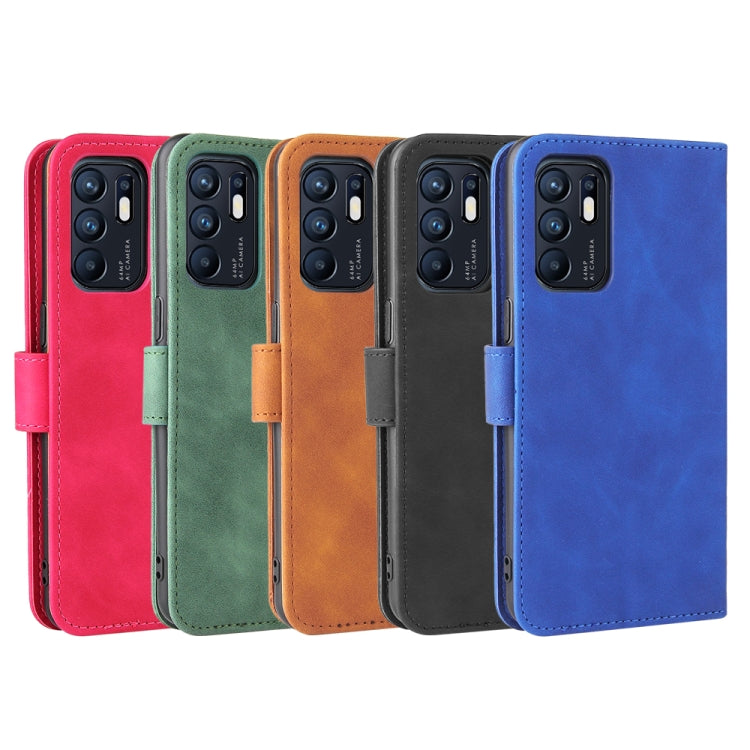 For OPPO Reno6 4G Solid Color Skin Feel Magnetic Buckle Horizontal Flip PU Leather Case with Holder & Card Slots & Wallet