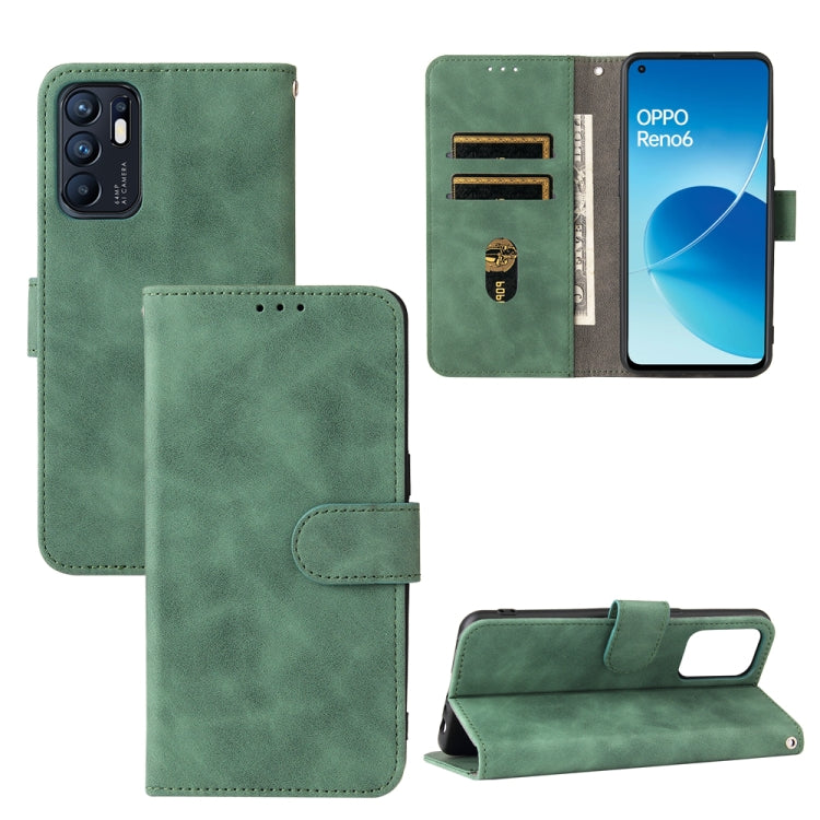 For OPPO Reno6 4G Solid Color Skin Feel Magnetic Buckle Horizontal Flip PU Leather Case with Holder & Card Slots & Wallet