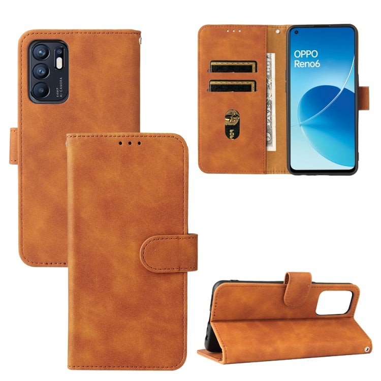 For OPPO Reno6 4G Solid Color Skin Feel Magnetic Buckle Horizontal Flip PU Leather Case with Holder & Card Slots & Wallet