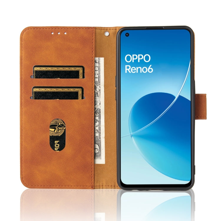For OPPO Reno6 4G Solid Color Skin Feel Magnetic Buckle Horizontal Flip PU Leather Case with Holder & Card Slots & Wallet