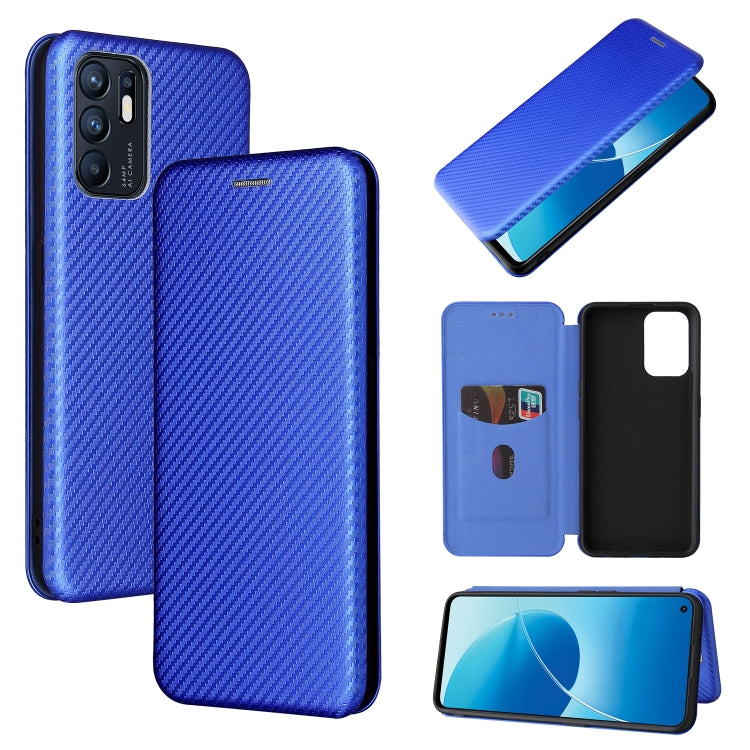For OPPO Reno6 4G Carbon Fiber Texture Horizontal Flip TPU + PC + PU Leather Case with Card Slot