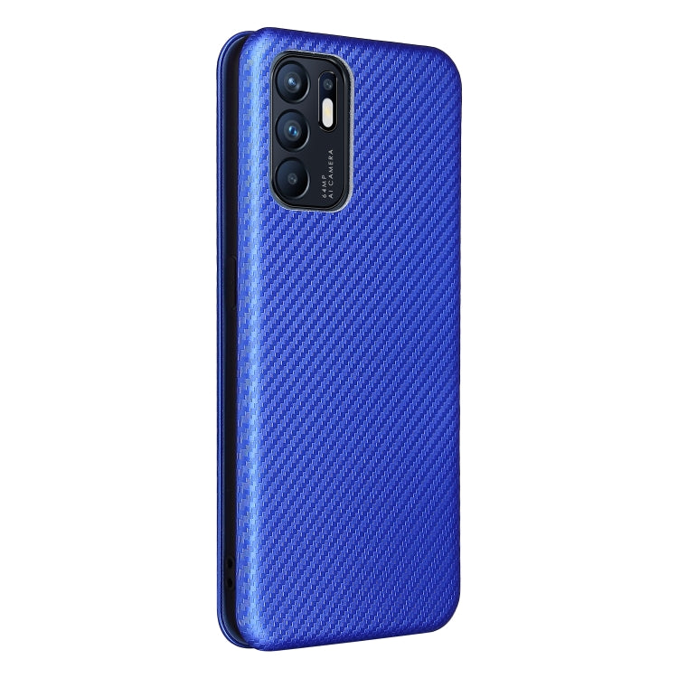For OPPO Reno6 4G Carbon Fiber Texture Horizontal Flip TPU + PC + PU Leather Case with Card Slot