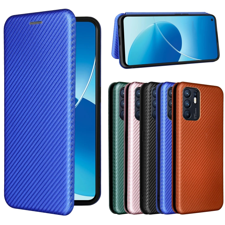 For OPPO Reno6 4G Carbon Fiber Texture Horizontal Flip TPU + PC + PU Leather Case with Card Slot