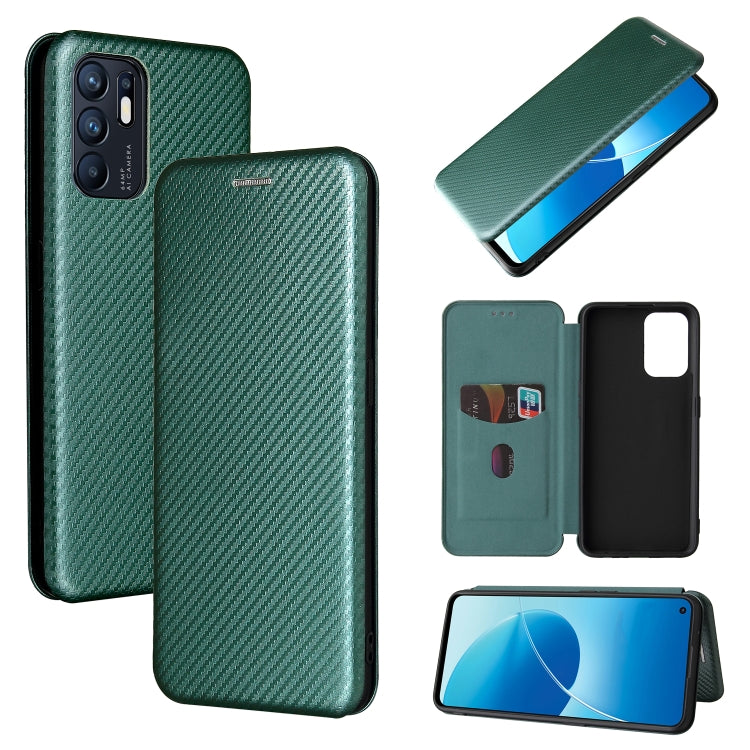 For OPPO Reno6 4G Carbon Fiber Texture Horizontal Flip TPU + PC + PU Leather Case with Card Slot