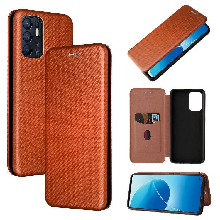 For OPPO Reno6 4G Carbon Fiber Texture Horizontal Flip TPU + PC + PU Leather Case with Card Slot