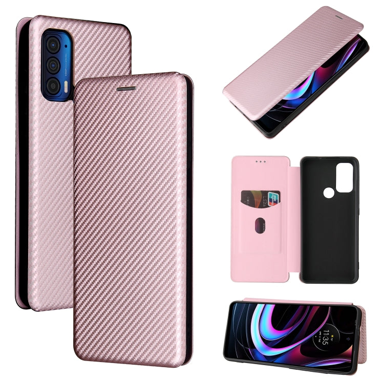 For Motorola Edge (2021) Carbon Fiber Texture Horizontal Flip TPU + PC + PU Leather Case with Card Slot
