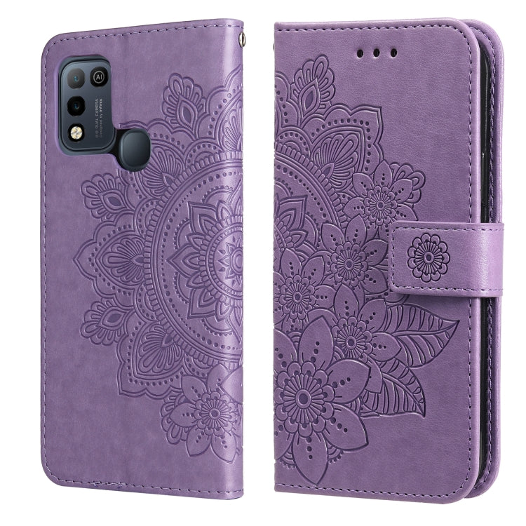 For Infinix Hot 10 Play 7-petal Flowers Embossing Pattern Horizontal Flip PU Leather Case with Holder & Card Slots & Wallet & Photo Frame