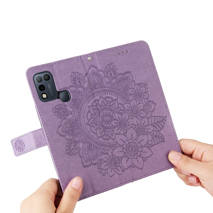 For Infinix Hot 10 Play 7-petal Flowers Embossing Pattern Horizontal Flip PU Leather Case with Holder & Card Slots & Wallet & Photo Frame