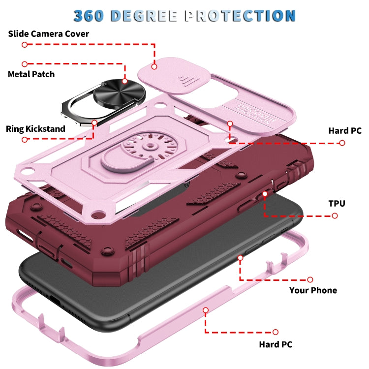 For iPhone 12 mini Sliding Camera Cover Design TPU + PC Protective Case with 360 Degree Rotating Holder & Card Slot