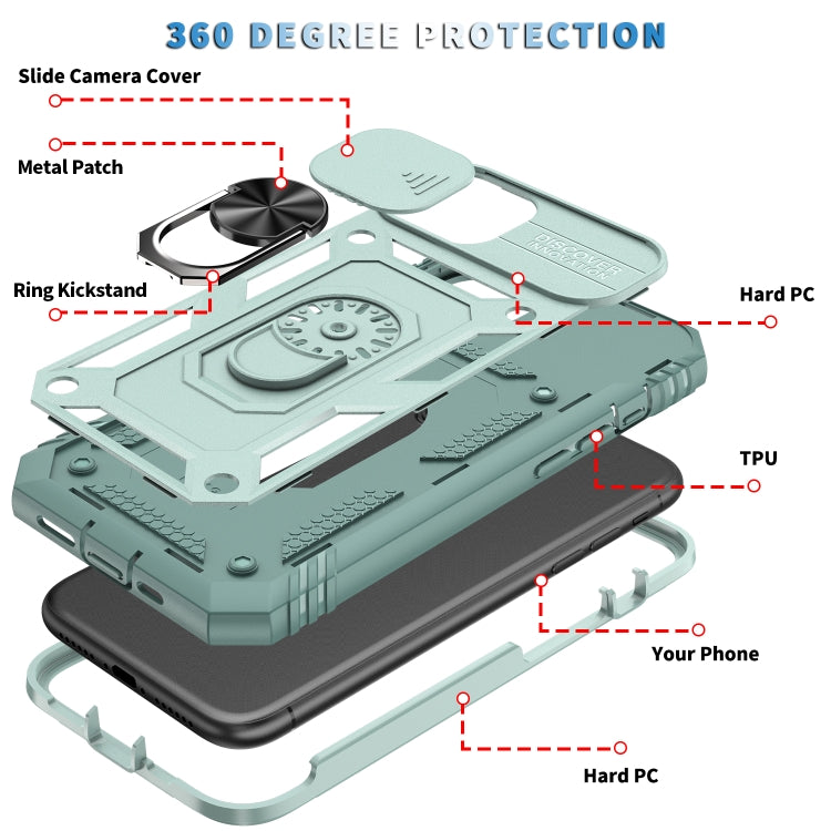 For iPhone 12 mini Sliding Camera Cover Design TPU + PC Protective Case with 360 Degree Rotating Holder & Card Slot