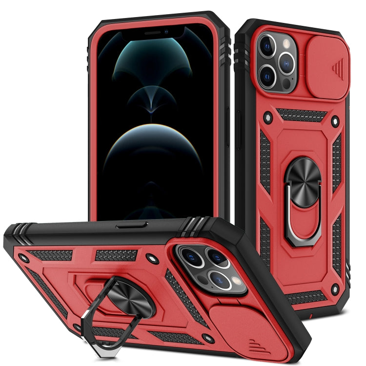 For iPhone 12 / 12 Pro Sliding Camera Cover Design TPU + PC Protective Case with 360 Degree Rotating Holder & Card Slot