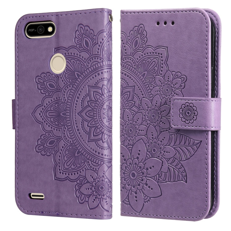 For Tecno Pop 2 F 7-petal Flowers Embossing Pattern Horizontal Flip PU Leather Case with Holder & Card Slots & Wallet & Photo Frame