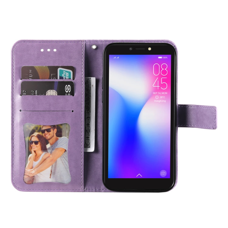 For Tecno Pop 2 F 7-petal Flowers Embossing Pattern Horizontal Flip PU Leather Case with Holder & Card Slots & Wallet & Photo Frame