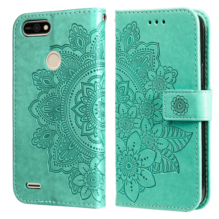 For Tecno Pop 2 F 7-petal Flowers Embossing Pattern Horizontal Flip PU Leather Case with Holder & Card Slots & Wallet & Photo Frame