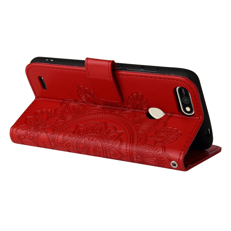 For Tecno Pop 2 F 7-petal Flowers Embossing Pattern Horizontal Flip PU Leather Case with Holder & Card Slots & Wallet & Photo Frame