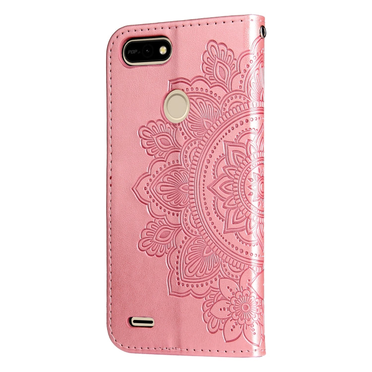For Tecno Pop 2 F 7-petal Flowers Embossing Pattern Horizontal Flip PU Leather Case with Holder & Card Slots & Wallet & Photo Frame