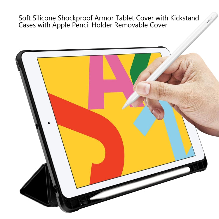 For iPad 10.2 2021 / 2020 / 2019 Shockproof Horizontal Flip TPU + PU Leather Case with 3-folding Holder & Pen Slot