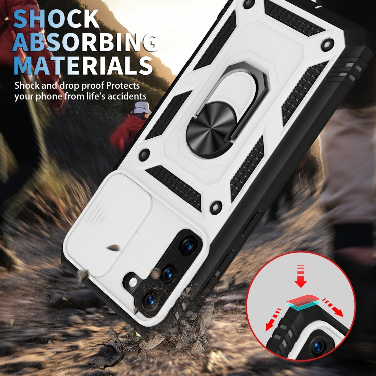 For Samsung Galaxy S21+ 5G Sliding Camera Cover Design TPU + PC Protective Case with 360 Degree Rotating Holder & Card Slot