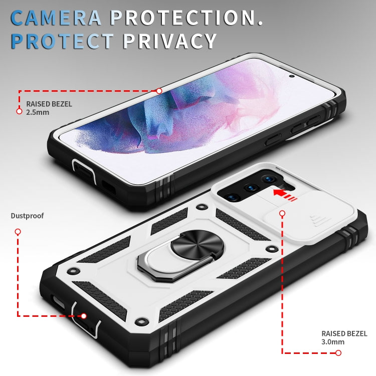For Samsung Galaxy S21+ 5G Sliding Camera Cover Design TPU + PC Protective Case with 360 Degree Rotating Holder & Card Slot