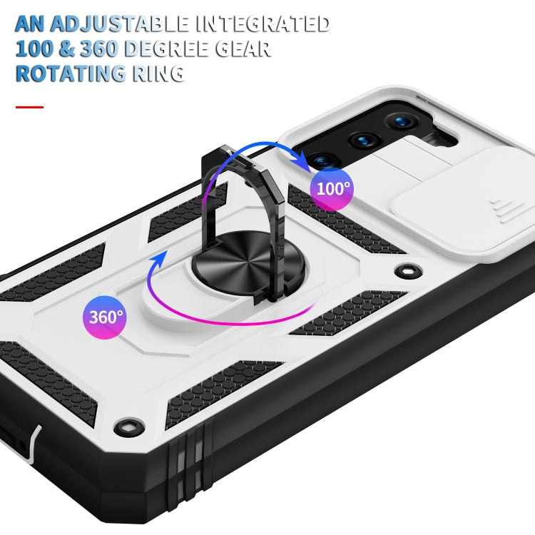 For Samsung Galaxy S21+ 5G Sliding Camera Cover Design TPU + PC Protective Case with 360 Degree Rotating Holder & Card Slot