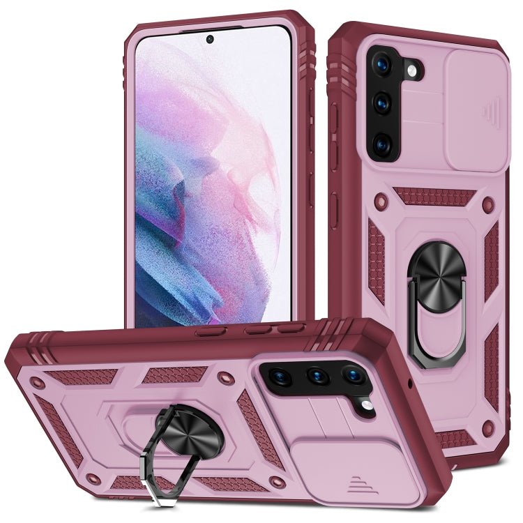 For Samsung Galaxy S21+ 5G Sliding Camera Cover Design TPU + PC Protective Case with 360 Degree Rotating Holder & Card Slot