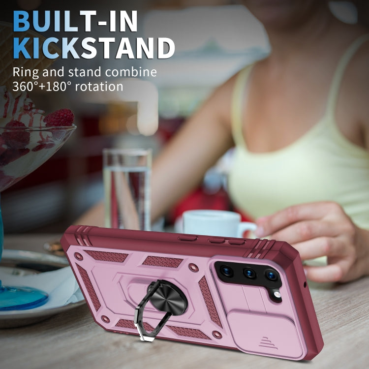 For Samsung Galaxy S21+ 5G Sliding Camera Cover Design TPU + PC Protective Case with 360 Degree Rotating Holder & Card Slot