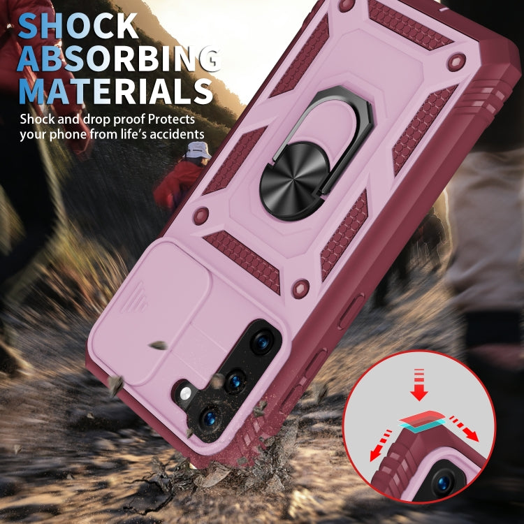 For Samsung Galaxy S21+ 5G Sliding Camera Cover Design TPU + PC Protective Case with 360 Degree Rotating Holder & Card Slot