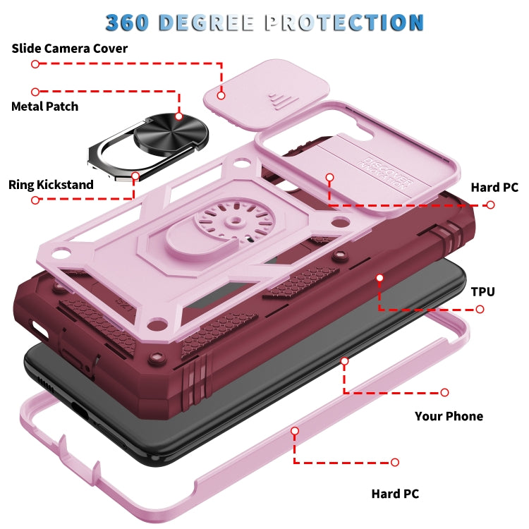 For Samsung Galaxy S21+ 5G Sliding Camera Cover Design TPU + PC Protective Case with 360 Degree Rotating Holder & Card Slot