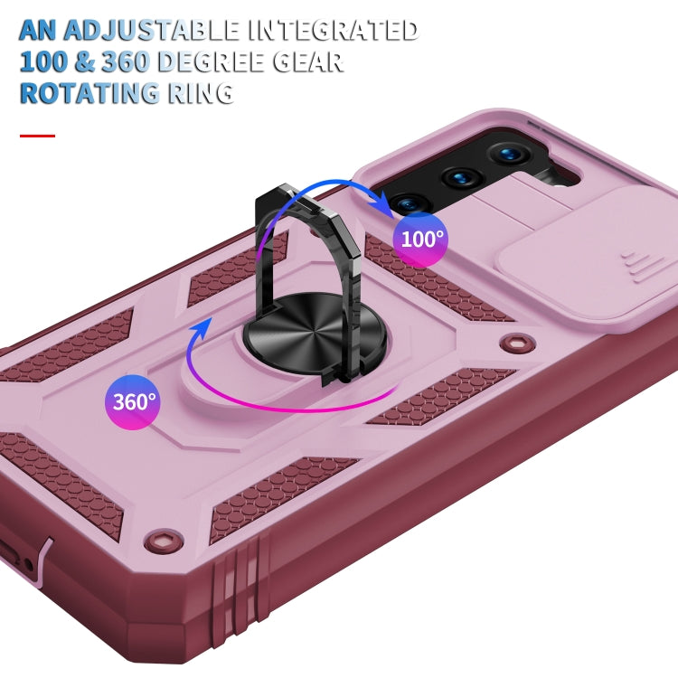 For Samsung Galaxy S21+ 5G Sliding Camera Cover Design TPU + PC Protective Case with 360 Degree Rotating Holder & Card Slot