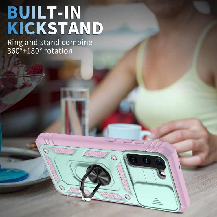 For Samsung Galaxy S21+ 5G Sliding Camera Cover Design TPU + PC Protective Case with 360 Degree Rotating Holder & Card Slot