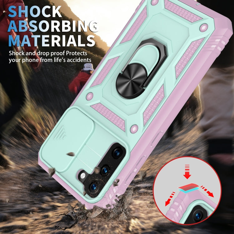 For Samsung Galaxy S21+ 5G Sliding Camera Cover Design TPU + PC Protective Case with 360 Degree Rotating Holder & Card Slot