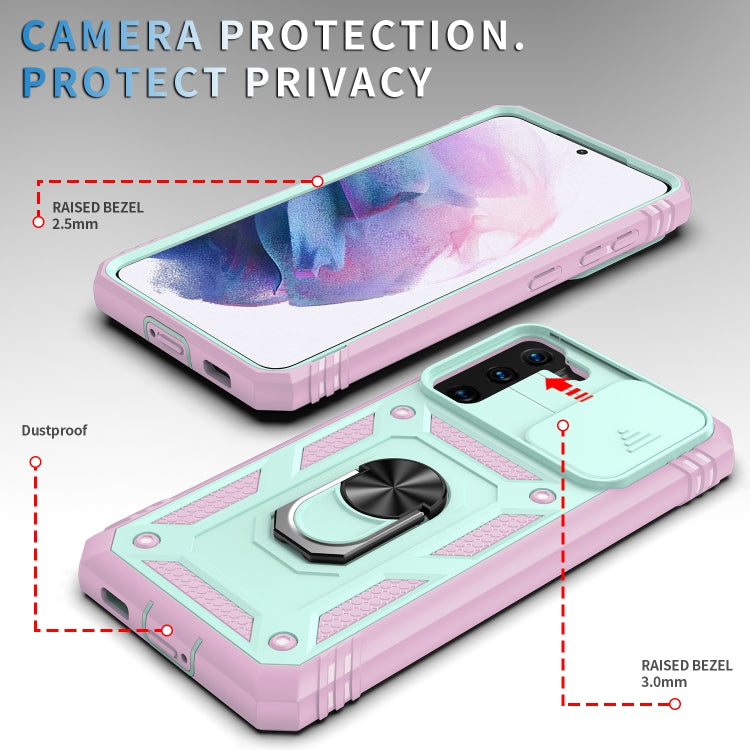 For Samsung Galaxy S21+ 5G Sliding Camera Cover Design TPU + PC Protective Case with 360 Degree Rotating Holder & Card Slot