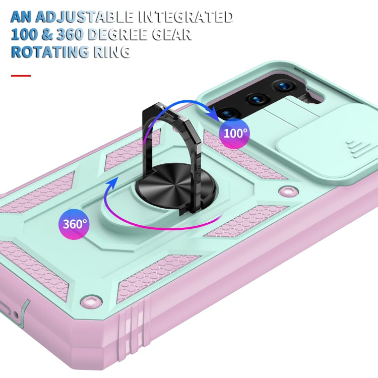 For Samsung Galaxy S21+ 5G Sliding Camera Cover Design TPU + PC Protective Case with 360 Degree Rotating Holder & Card Slot