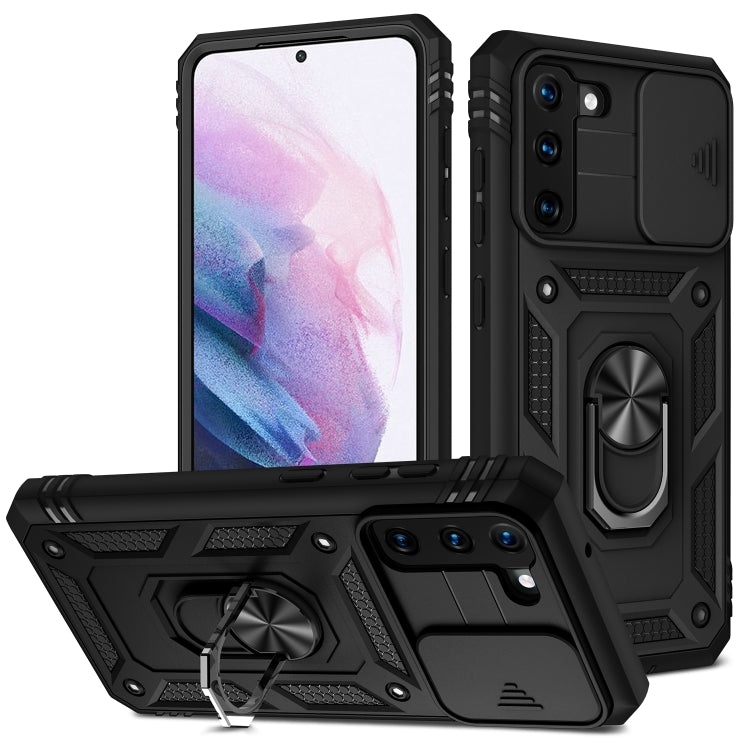 For Samsung Galaxy S21+ 5G Sliding Camera Cover Design TPU + PC Protective Case with 360 Degree Rotating Holder & Card Slot