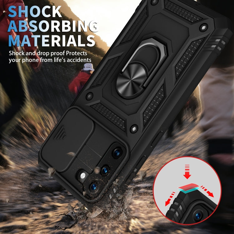 For Samsung Galaxy S21+ 5G Sliding Camera Cover Design TPU + PC Protective Case with 360 Degree Rotating Holder & Card Slot