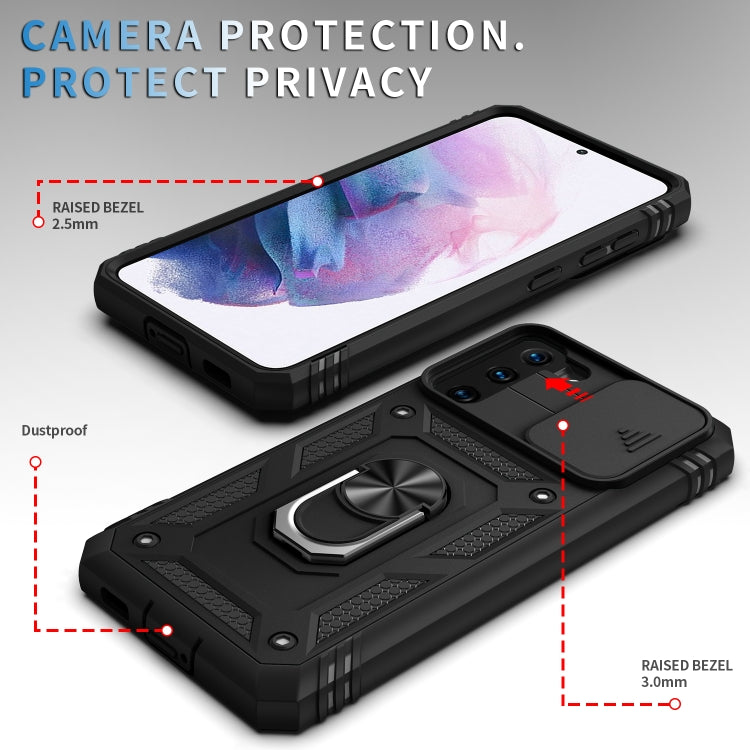 For Samsung Galaxy S21+ 5G Sliding Camera Cover Design TPU + PC Protective Case with 360 Degree Rotating Holder & Card Slot