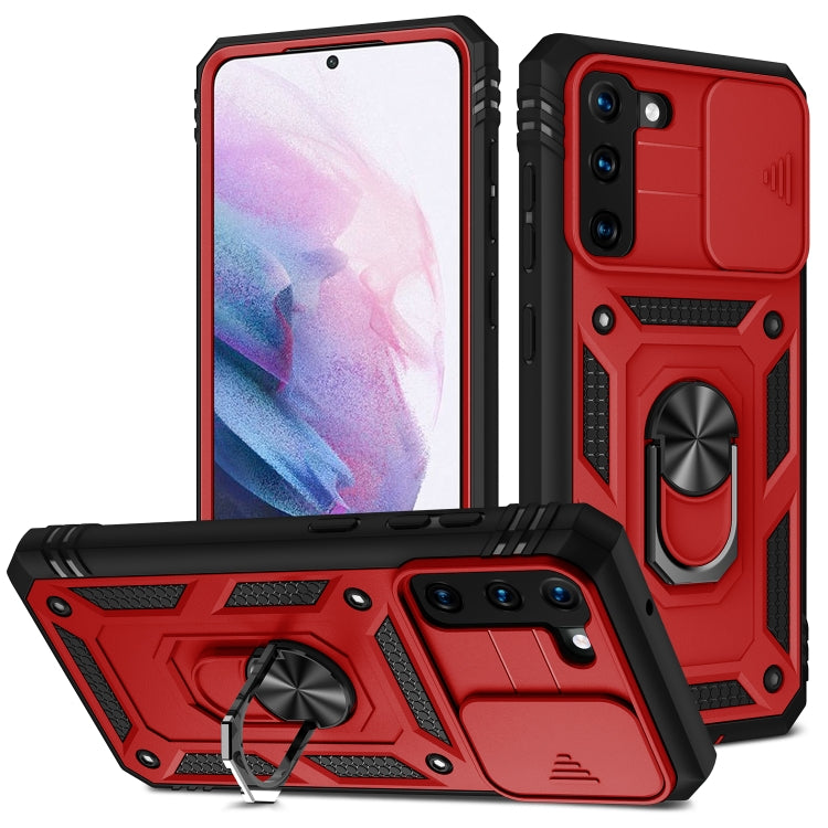For Samsung Galaxy S21+ 5G Sliding Camera Cover Design TPU + PC Protective Case with 360 Degree Rotating Holder & Card Slot