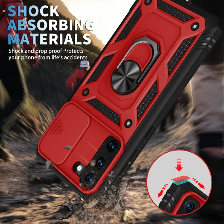 For Samsung Galaxy S21+ 5G Sliding Camera Cover Design TPU + PC Protective Case with 360 Degree Rotating Holder & Card Slot